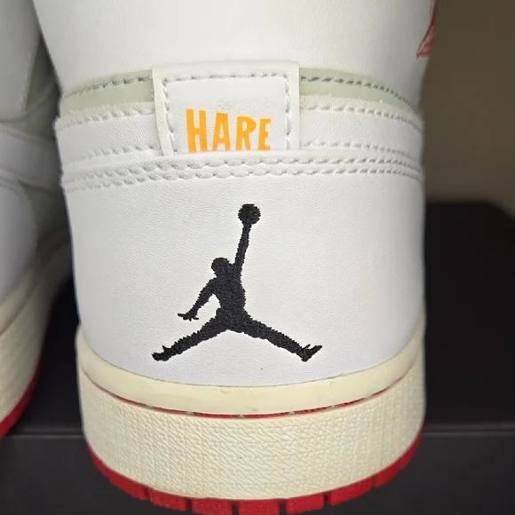 Men's Size 15 Jordan 1 Mid Hare 2015 White and Red Sneakers - Picture 6 of 13